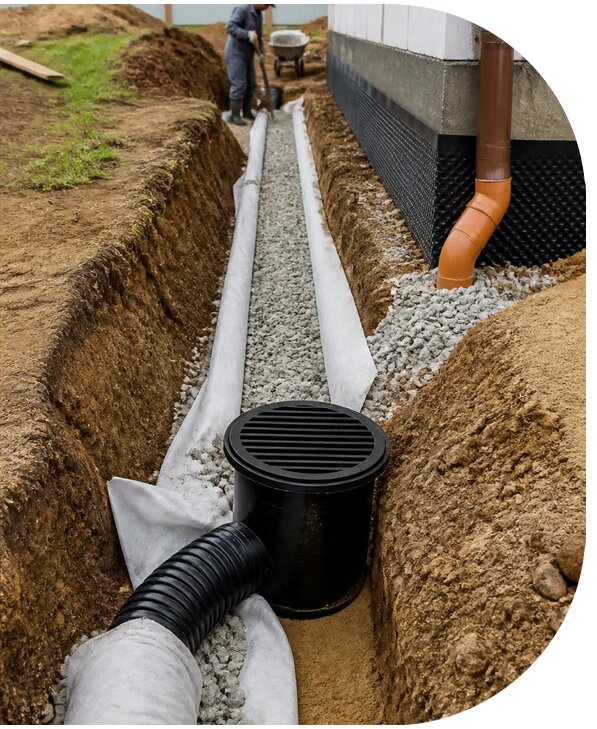 Монтаж дренажной системы для домов и участков в Соликамске